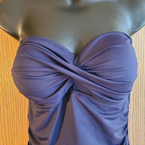 Anne Cole Ruched Sweetheart Neckline Navy One Piece Swimsuit - Picture 2 of 13